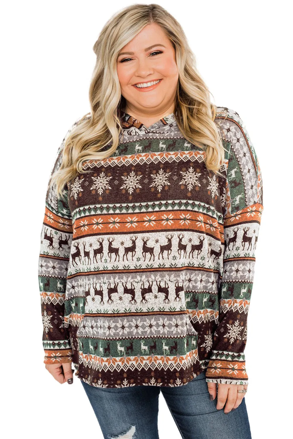 Plus Size Reindeer High Low Hoodie