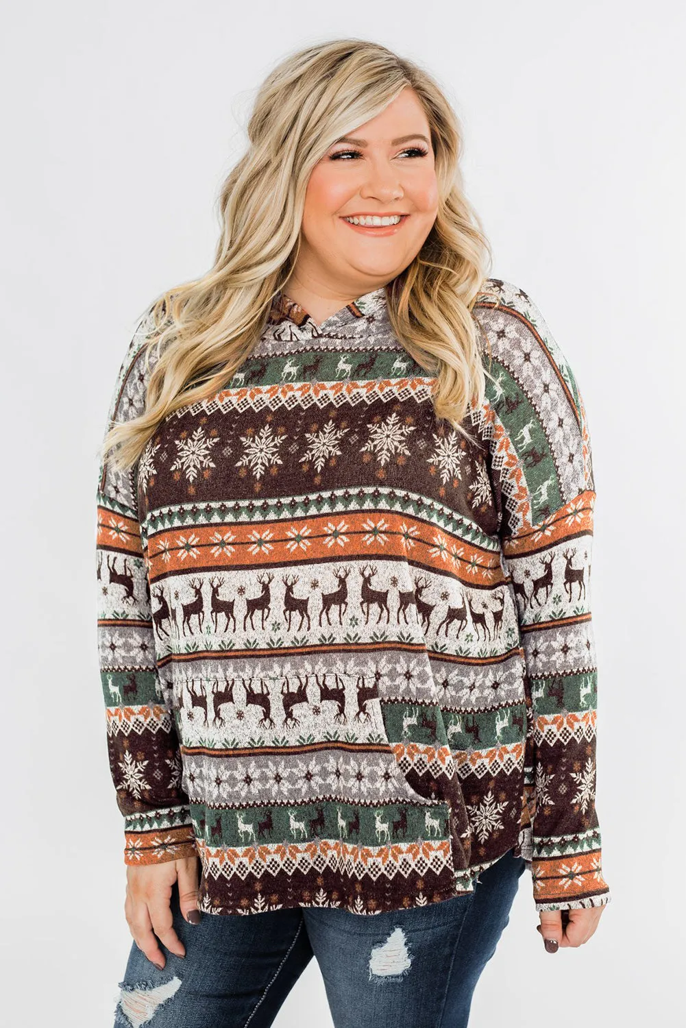 Plus Size Reindeer High Low Hoodie