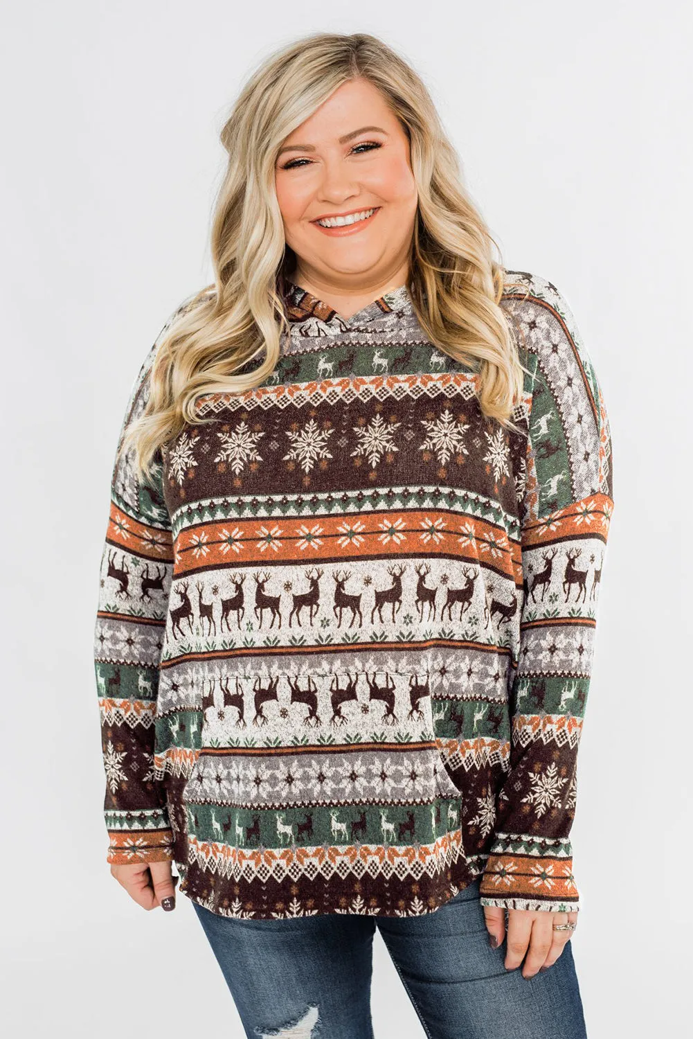 Plus Size Reindeer High Low Hoodie