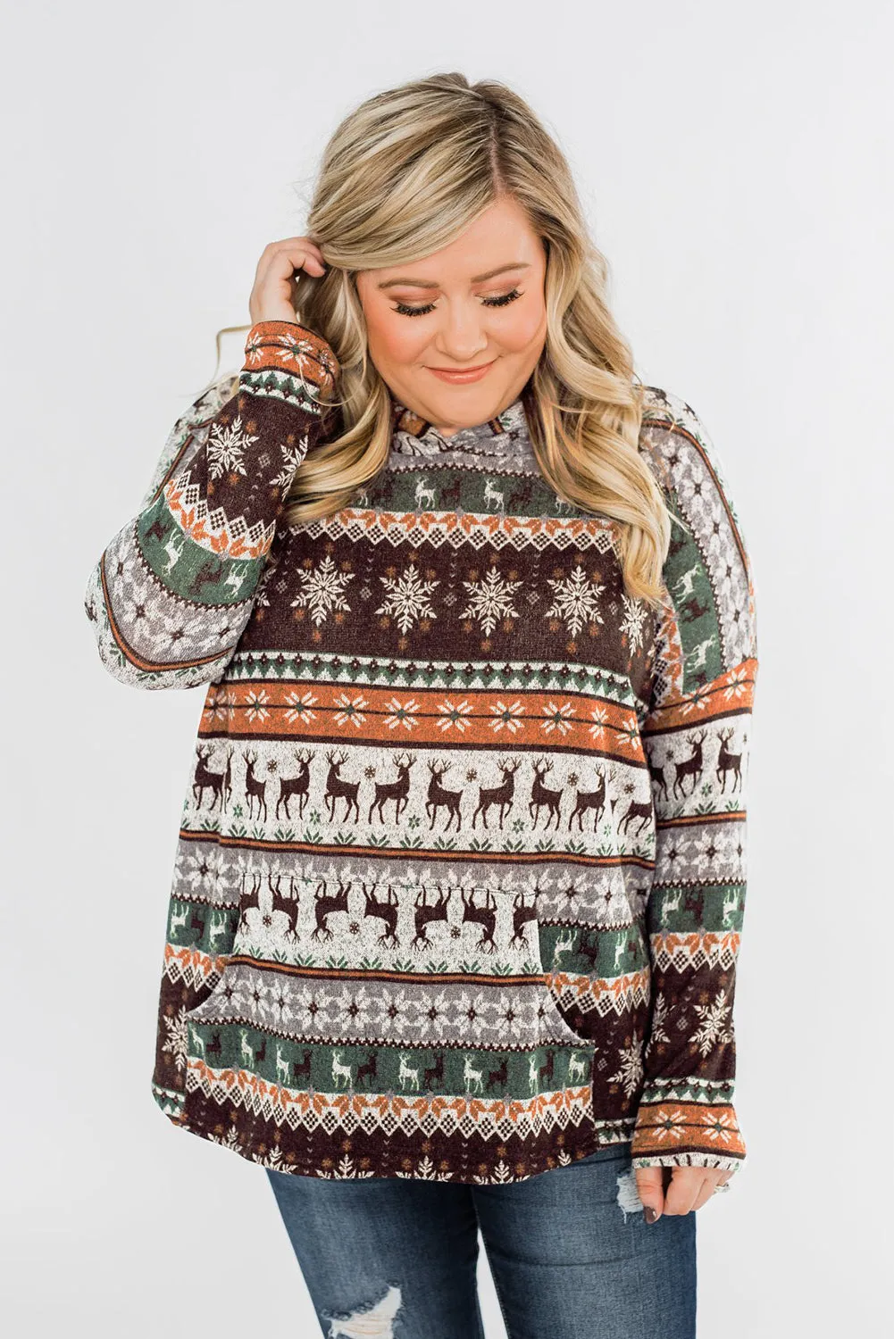 Plus Size Reindeer High Low Hoodie