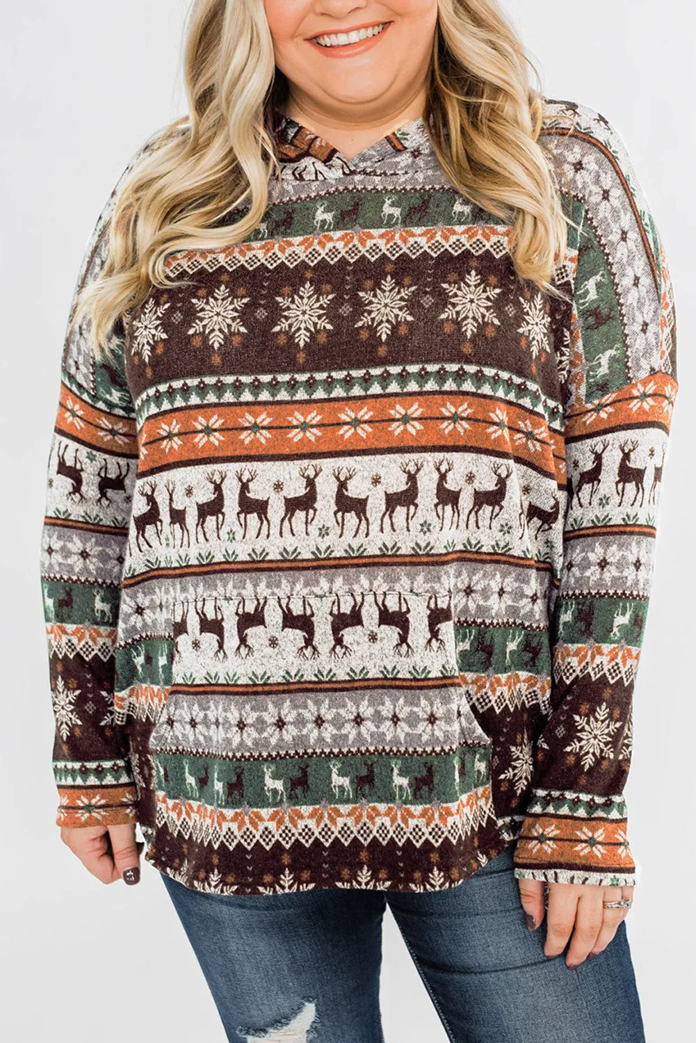 Plus Size Reindeer High Low Hoodie