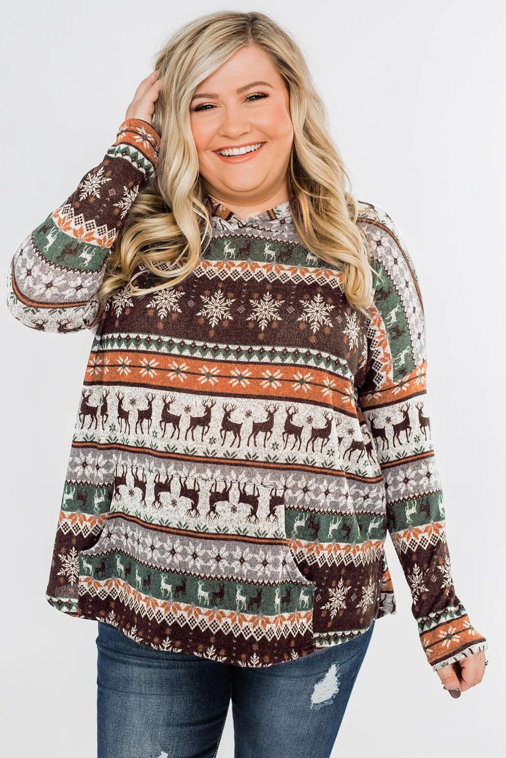 Plus Size Reindeer High Low Hoodie