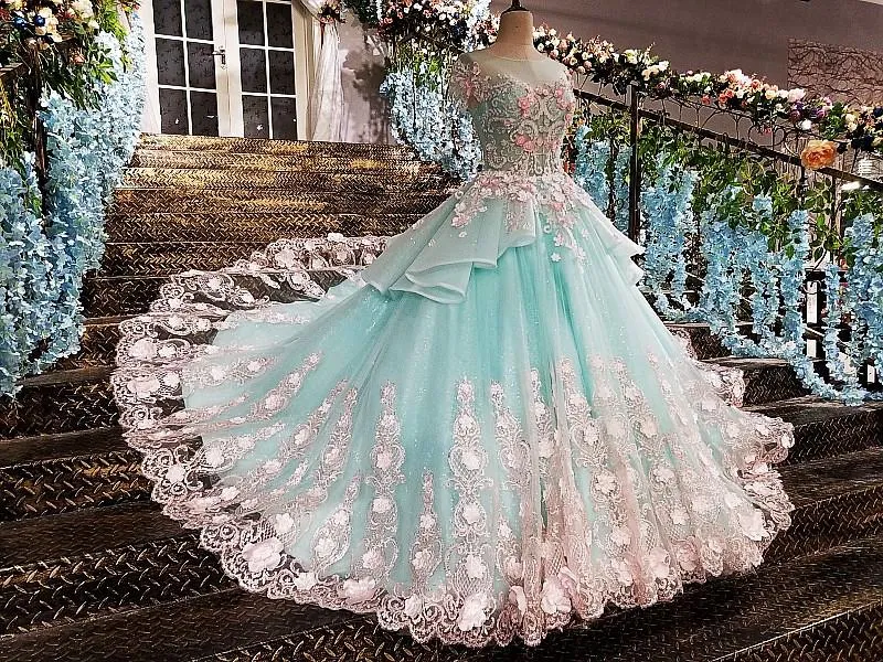 Princess Ball Gown Flower Appliques Prom Dress,Quinceanera Dresses PFP0130