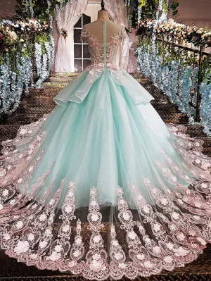 Princess Ball Gown Flower Appliques Prom Dress,Quinceanera Dresses PFP0130