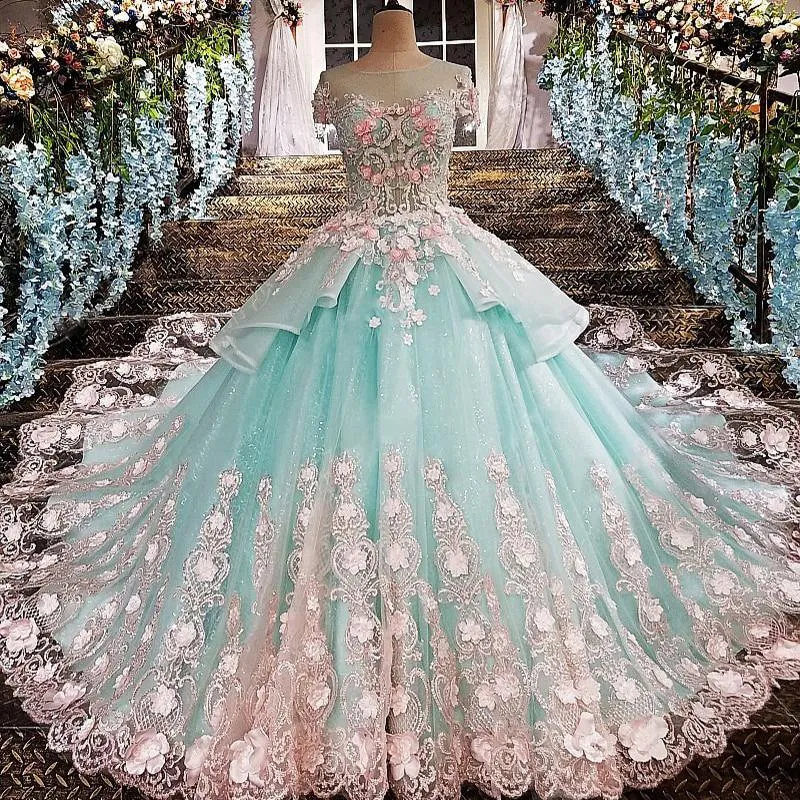 Princess Ball Gown Flower Appliques Prom Dress,Quinceanera Dresses PFP0130