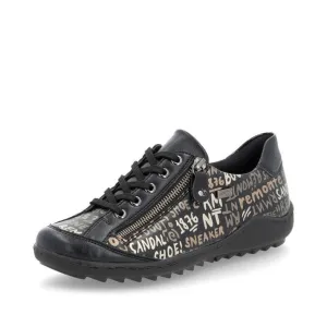 Remonte Women's Lace & Zip Sneakers- Black Writing
