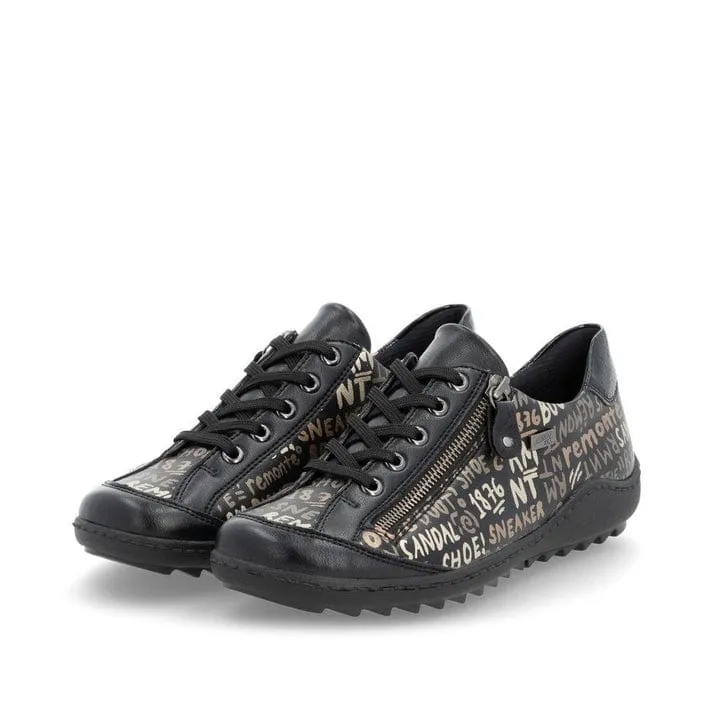 Remonte Women's Lace & Zip Sneakers- Black Writing
