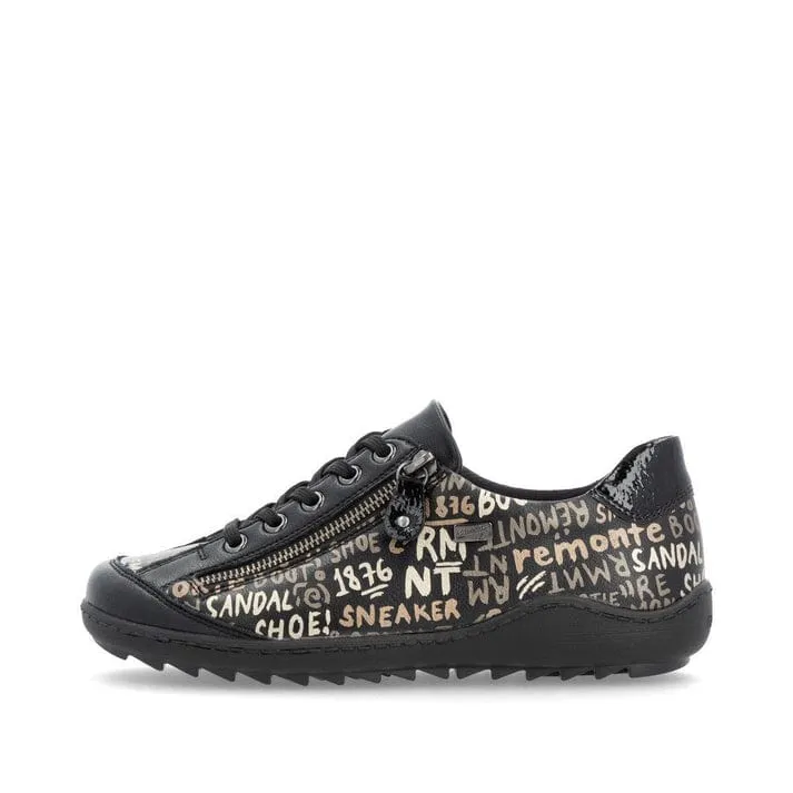 Remonte Women's Lace & Zip Sneakers- Black Writing