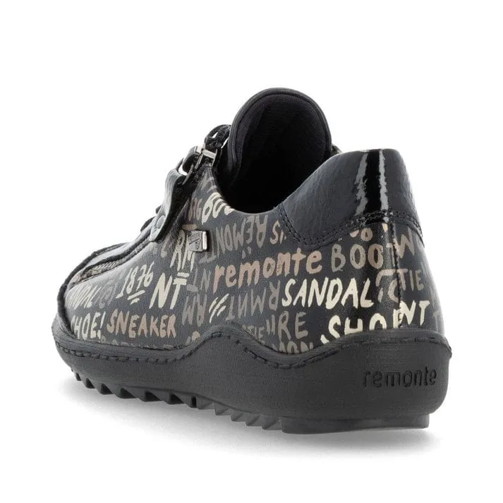 Remonte Women's Lace & Zip Sneakers- Black Writing