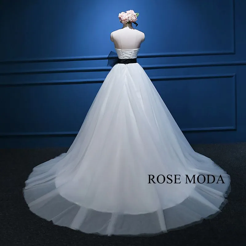 Rosemoda Sweetheart Cascaded Skirt Ball Gown Wedding Dress With Removable Black Belt