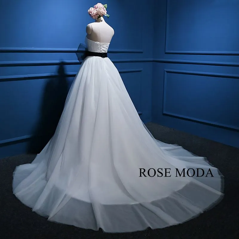 Rosemoda Sweetheart Cascaded Skirt Ball Gown Wedding Dress With Removable Black Belt
