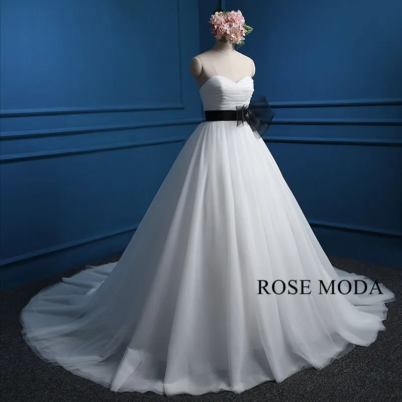 Rosemoda Sweetheart Cascaded Skirt Ball Gown Wedding Dress With Removable Black Belt