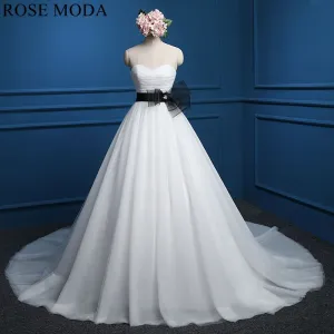 Rosemoda Sweetheart Cascaded Skirt Ball Gown Wedding Dress With Removable Black Belt