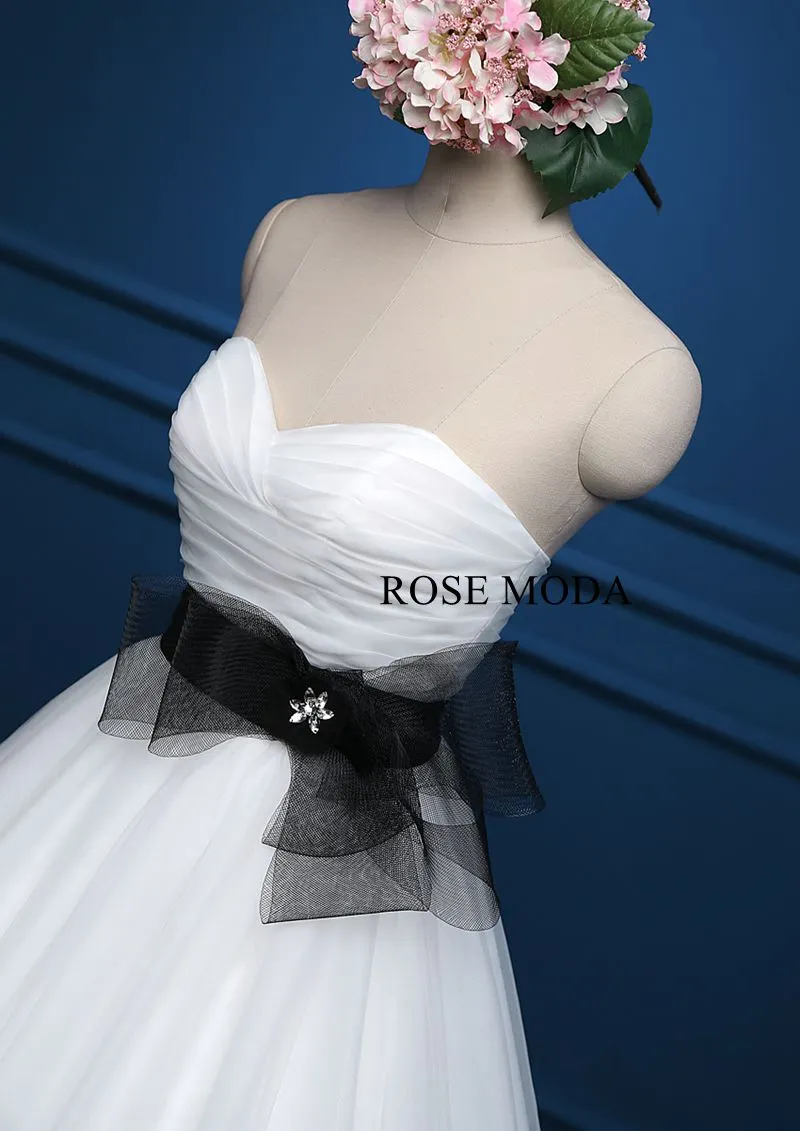 Rosemoda Sweetheart Cascaded Skirt Ball Gown Wedding Dress With Removable Black Belt