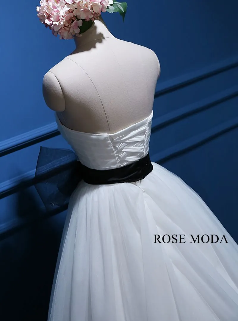Rosemoda Sweetheart Cascaded Skirt Ball Gown Wedding Dress With Removable Black Belt