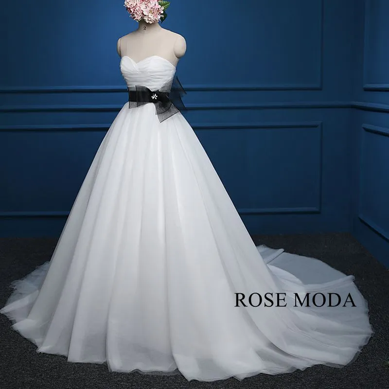 Rosemoda Sweetheart Cascaded Skirt Ball Gown Wedding Dress With Removable Black Belt