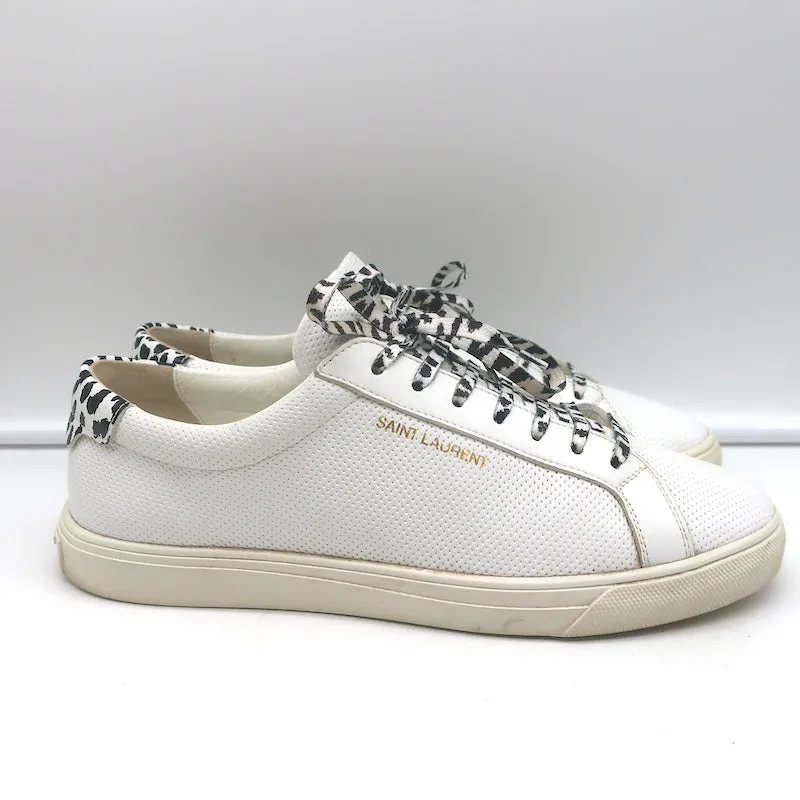 Saint Laurent Andy Leopard Low Top Sneakers White Perforated Leather Size 39