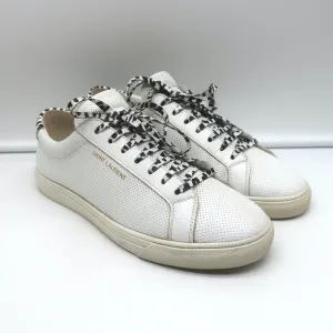 Saint Laurent Andy Leopard Low Top Sneakers White Perforated Leather Size 39