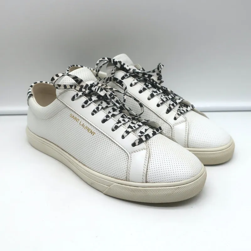 Saint Laurent Andy Leopard Low Top Sneakers White Perforated Leather Size 39