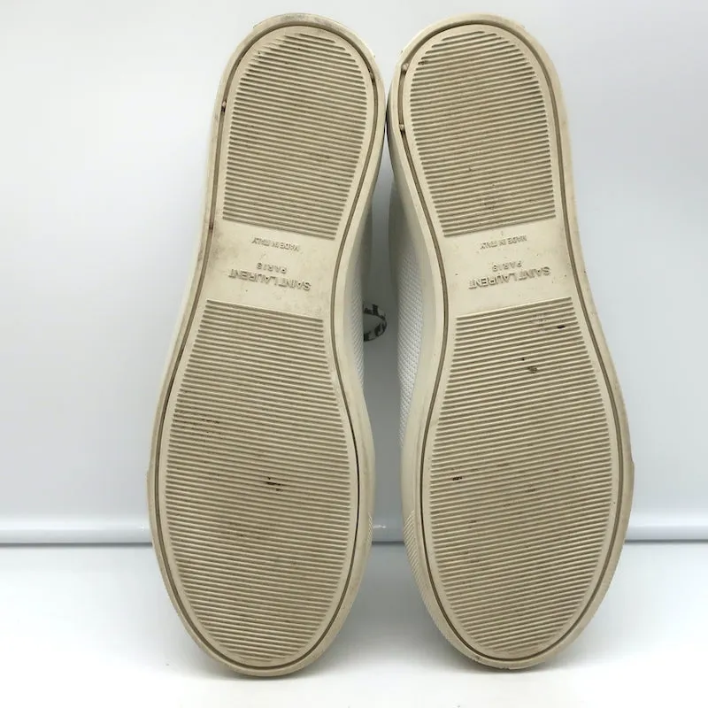 Saint Laurent Andy Leopard Low Top Sneakers White Perforated Leather Size 39