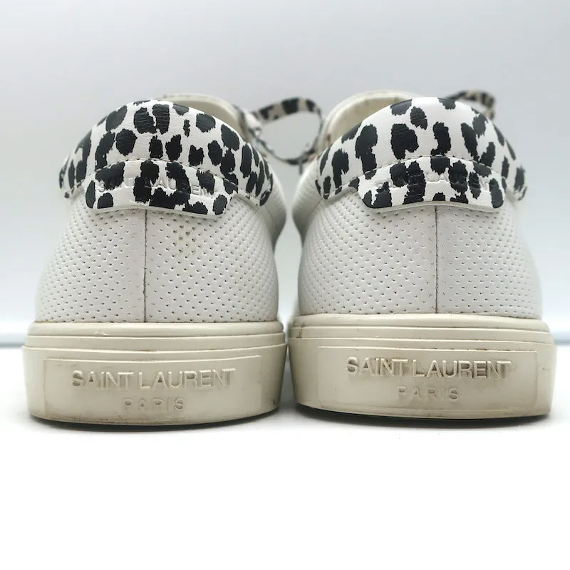 Saint Laurent Andy Leopard Low Top Sneakers White Perforated Leather Size 39