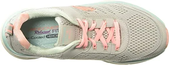 Skechers D'Lux Walker Infinite Motion Grey/Coral Lace Up Mesh Low Top Sneakers