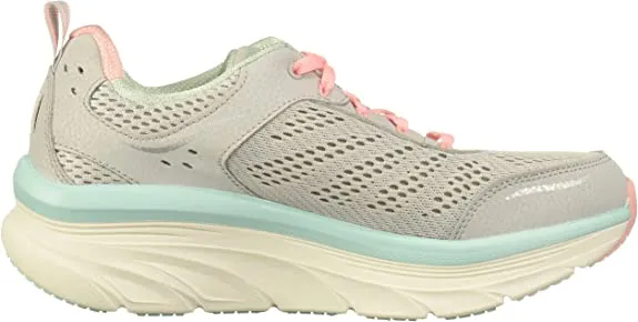 Skechers D'Lux Walker Infinite Motion Grey/Coral Lace Up Mesh Low Top Sneakers