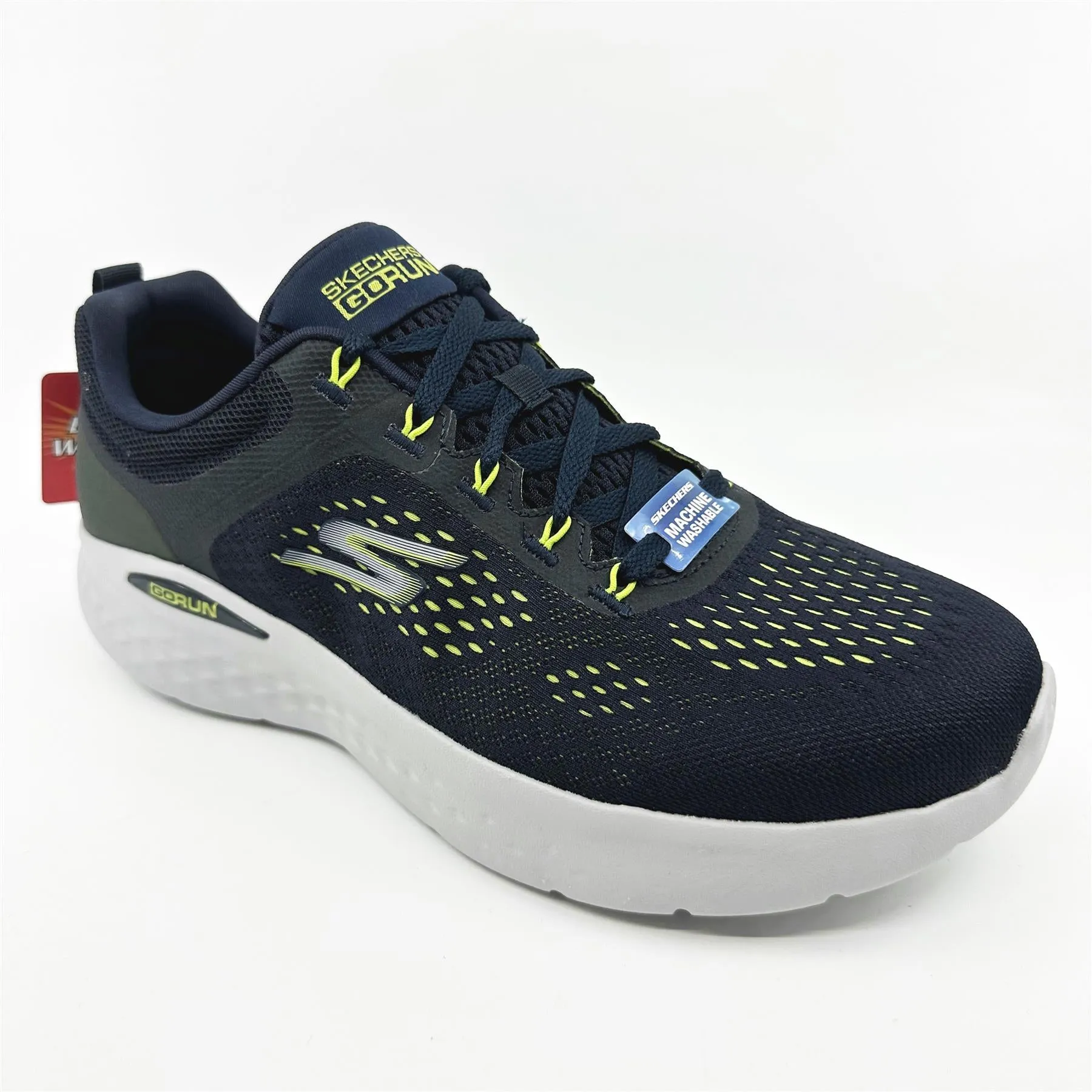 Skechers Go Run Lite Navy Lime Mens Extra Wide Athletic Sneakers