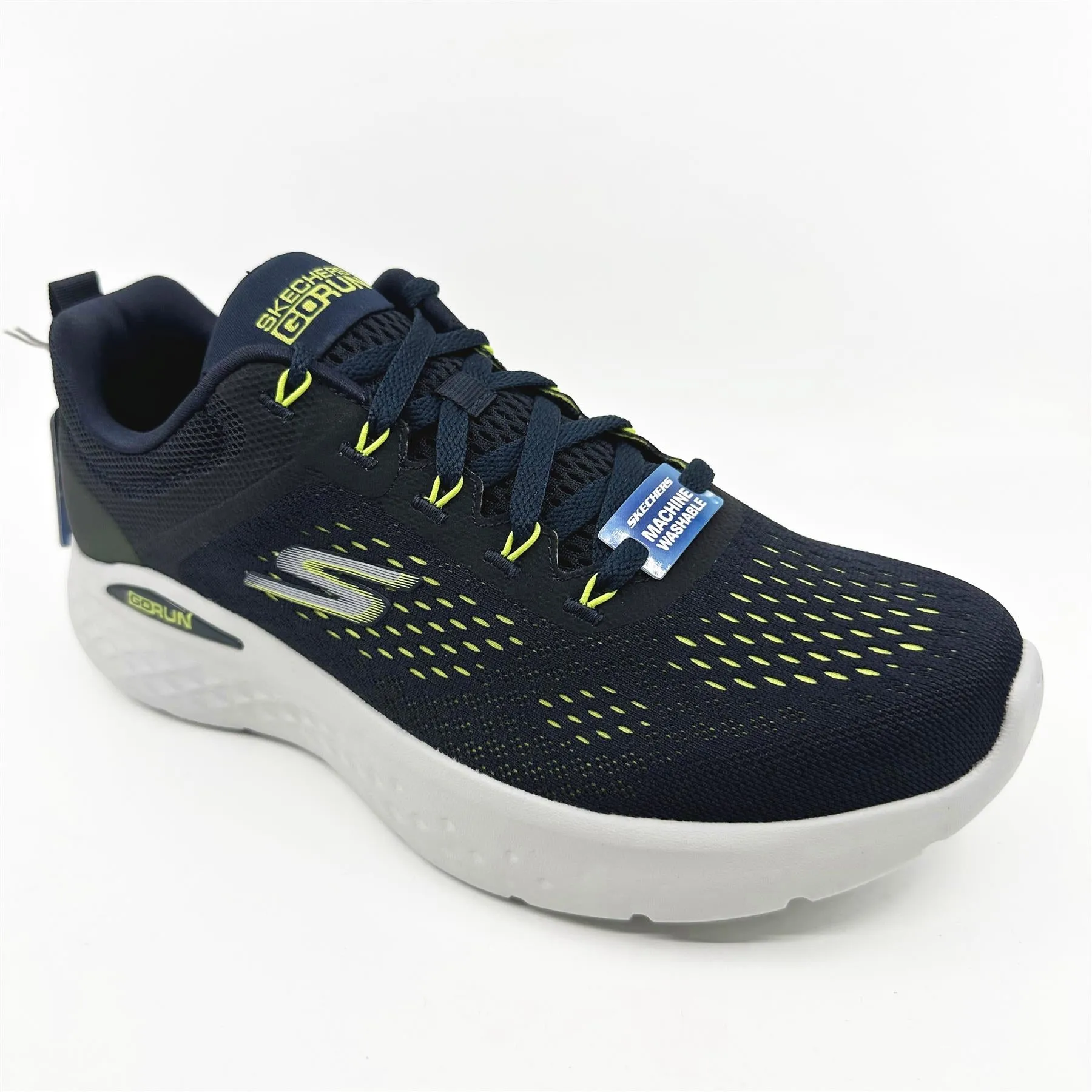 Skechers Go Run Lite Navy Lime Mens Slip On Sneakers