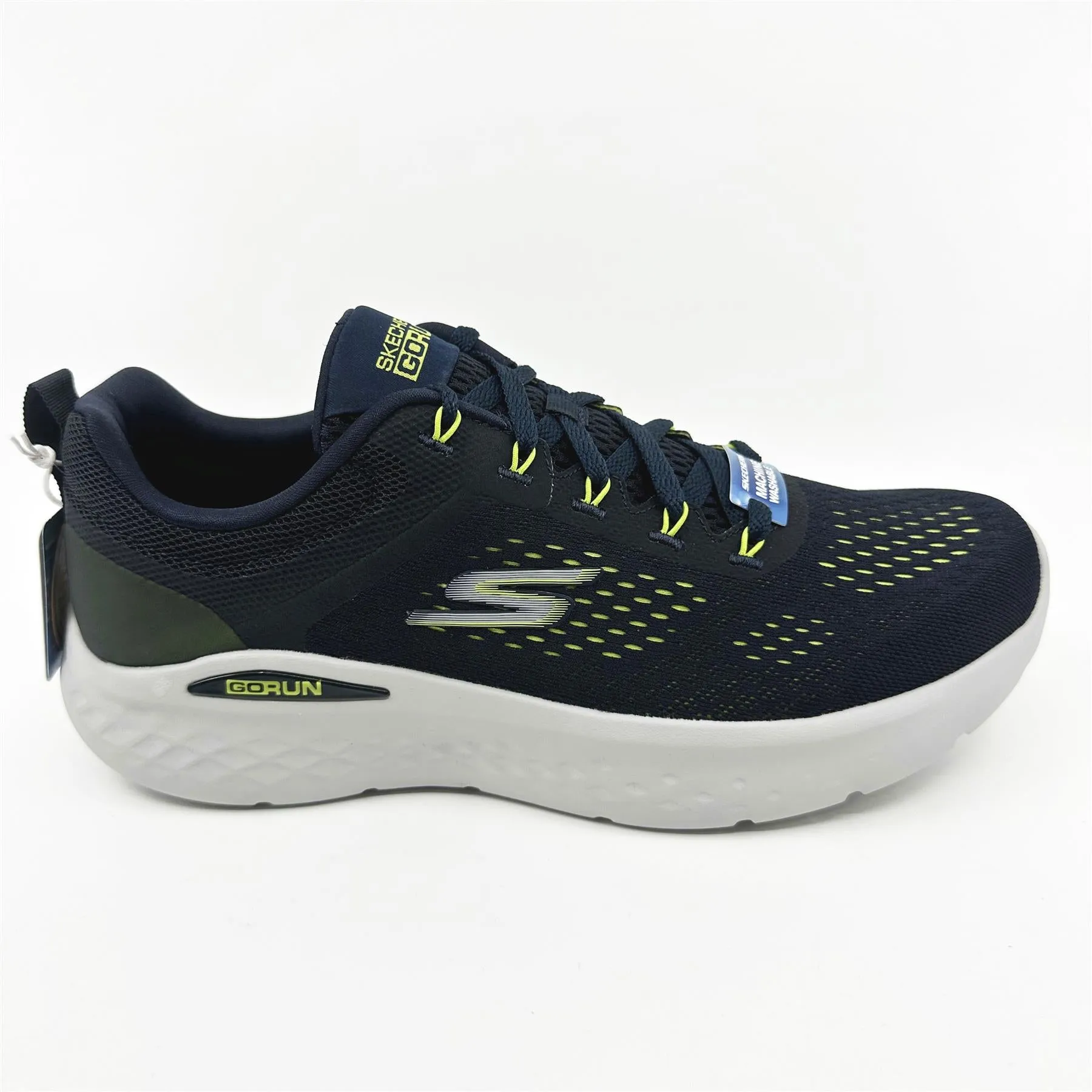 Skechers Go Run Lite Navy Lime Mens Slip On Sneakers