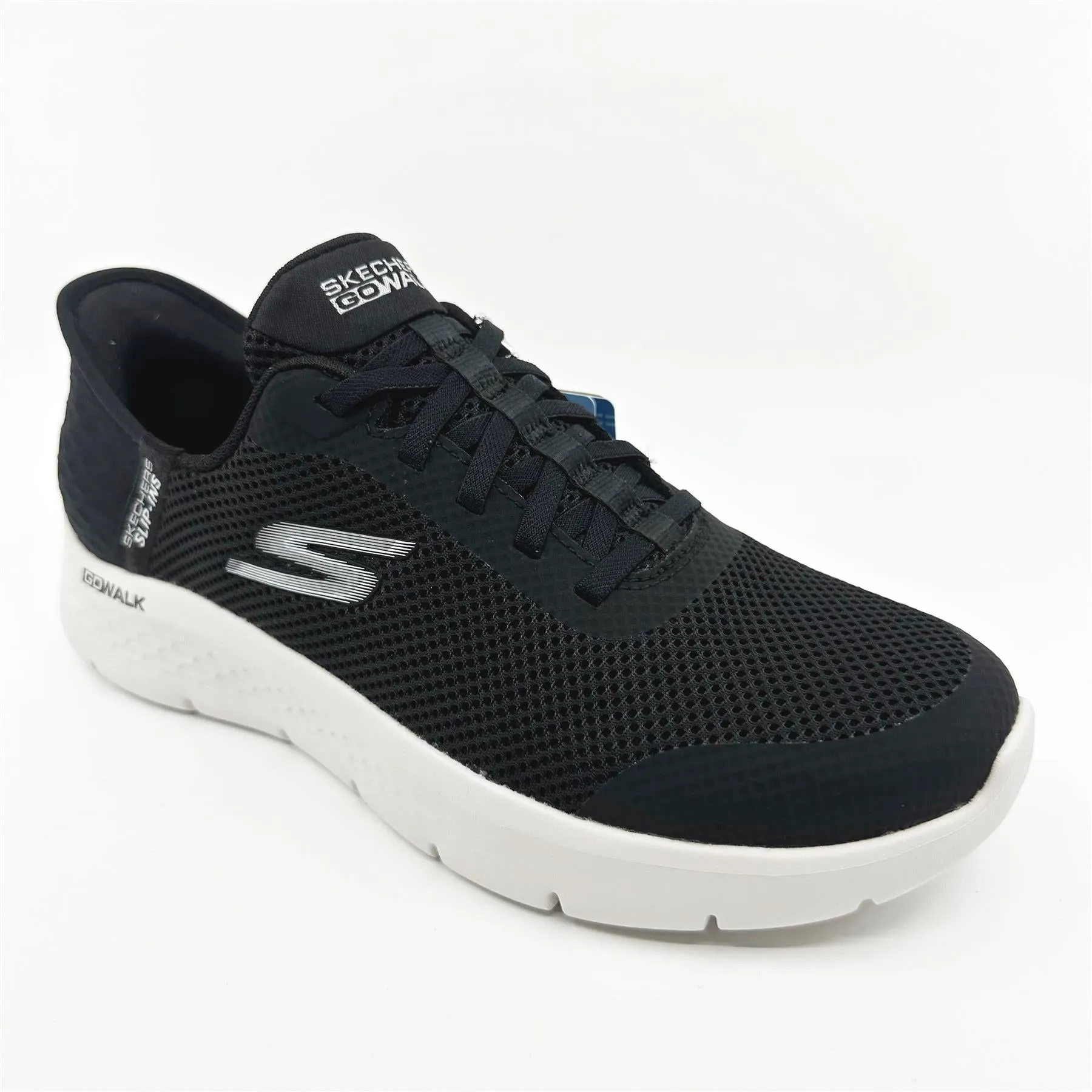 Skechers Go Walk Flex Grand Entry Black White Womens Narrow Slip On Sneakers