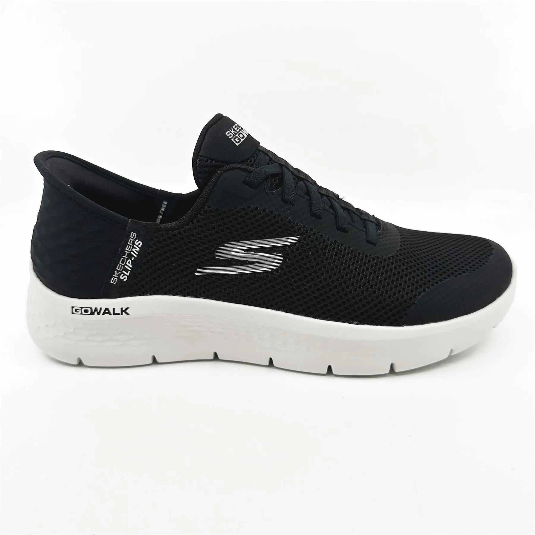 Skechers Go Walk Flex Grand Entry Black White Womens Narrow Slip On Sneakers