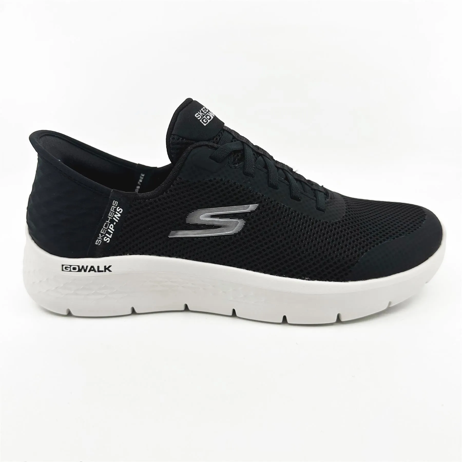 Skechers Go Walk Flex Grand Entry Black White Womens Narrow Slip On Sneakers