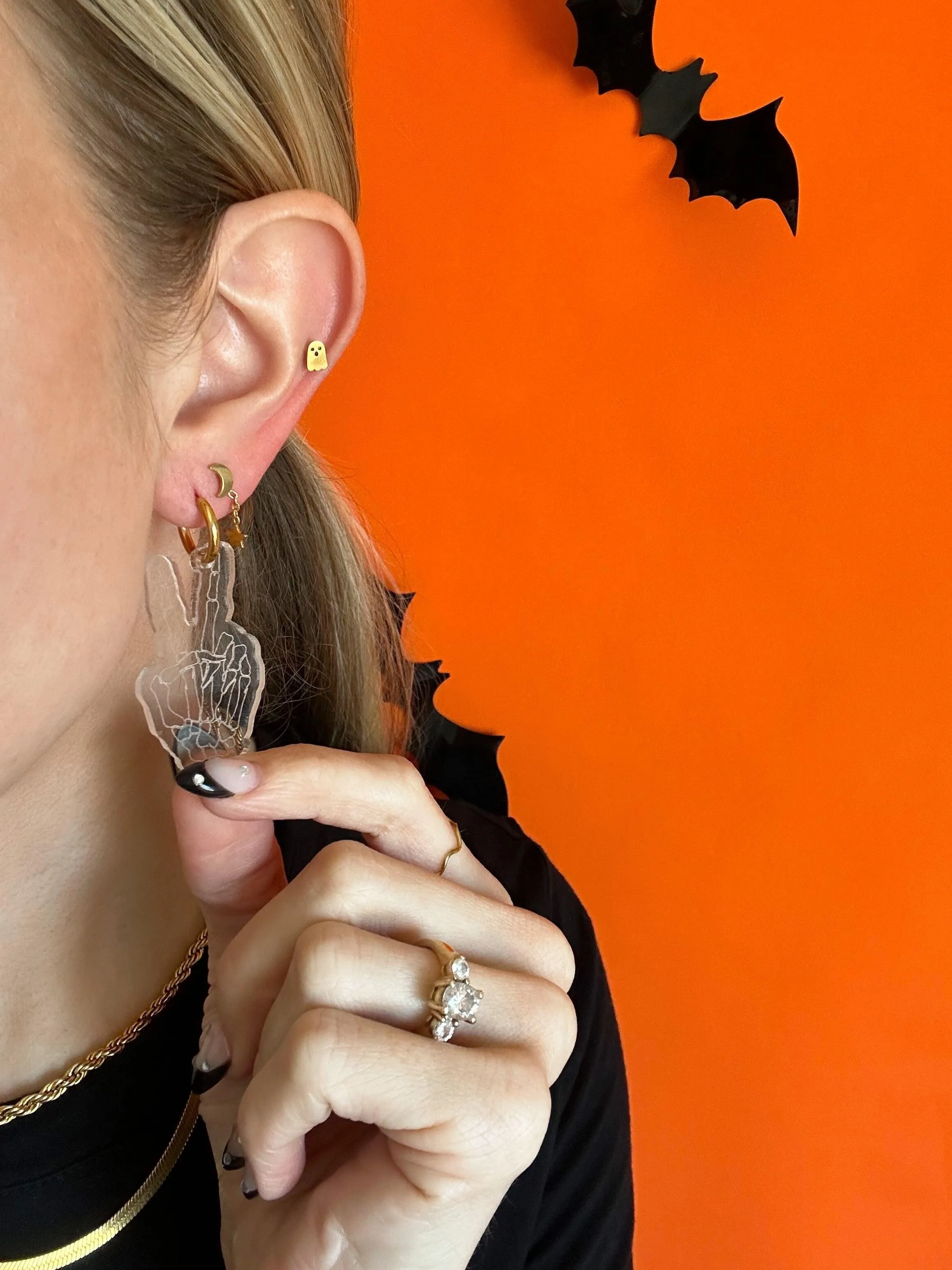 Skeleton Peace Sign Hoops