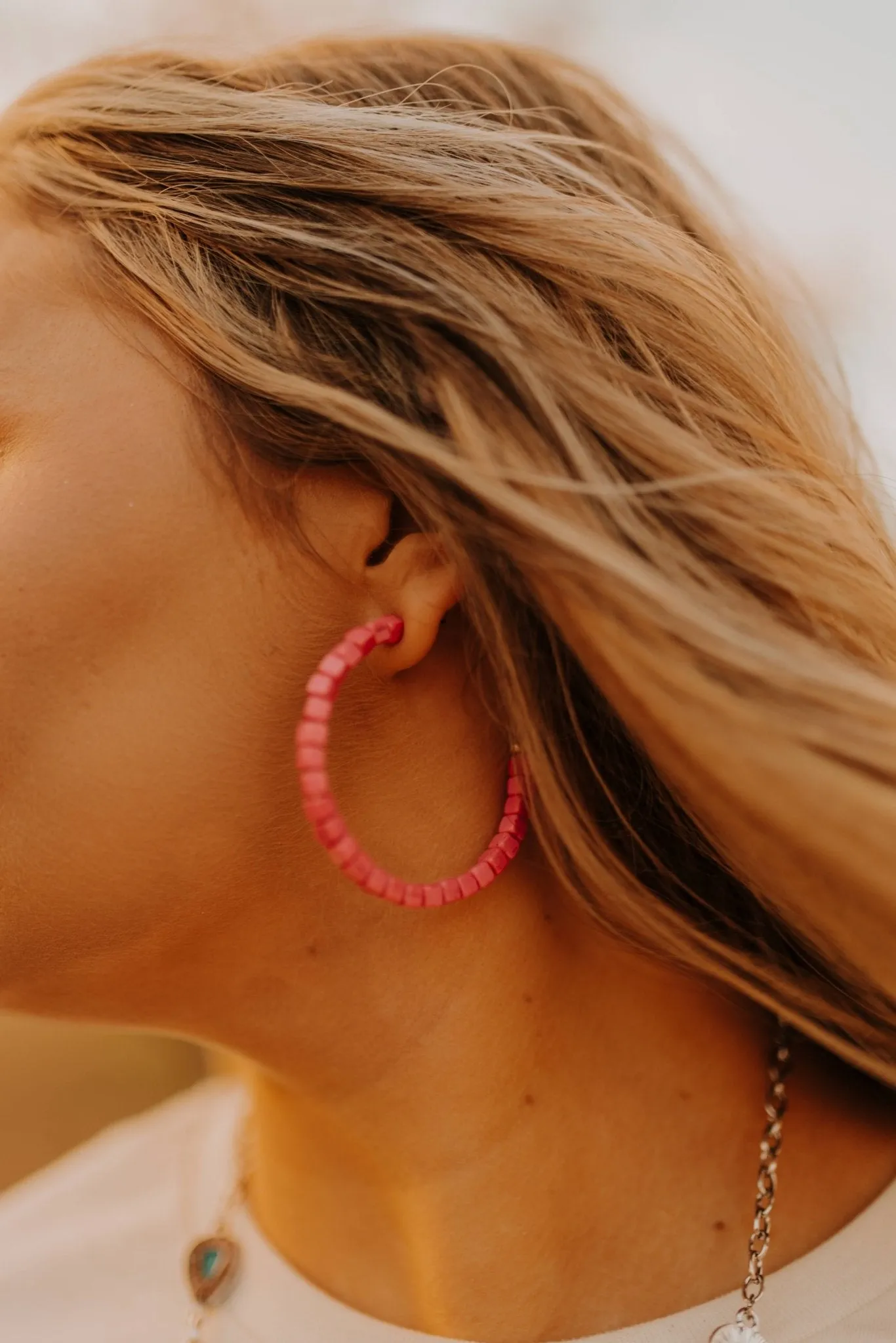 Stacked Pink Bead Hoop Earrings