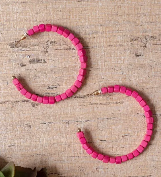 Stacked Pink Bead Hoop Earrings