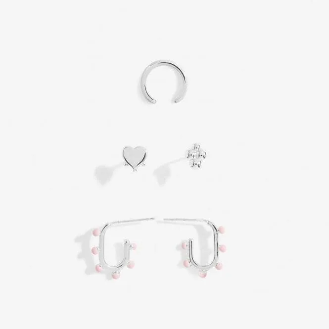 Stacks Of Style Pink Enamel Silver Plated Set Of Earrings 7098
