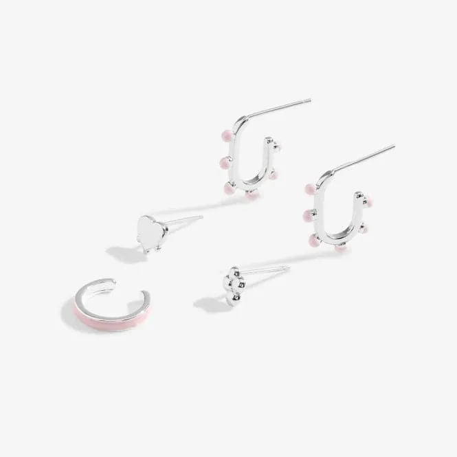 Stacks Of Style Pink Enamel Silver Plated Set Of Earrings 7098