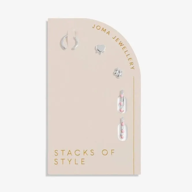 Stacks Of Style Pink Enamel Silver Plated Set Of Earrings 7098