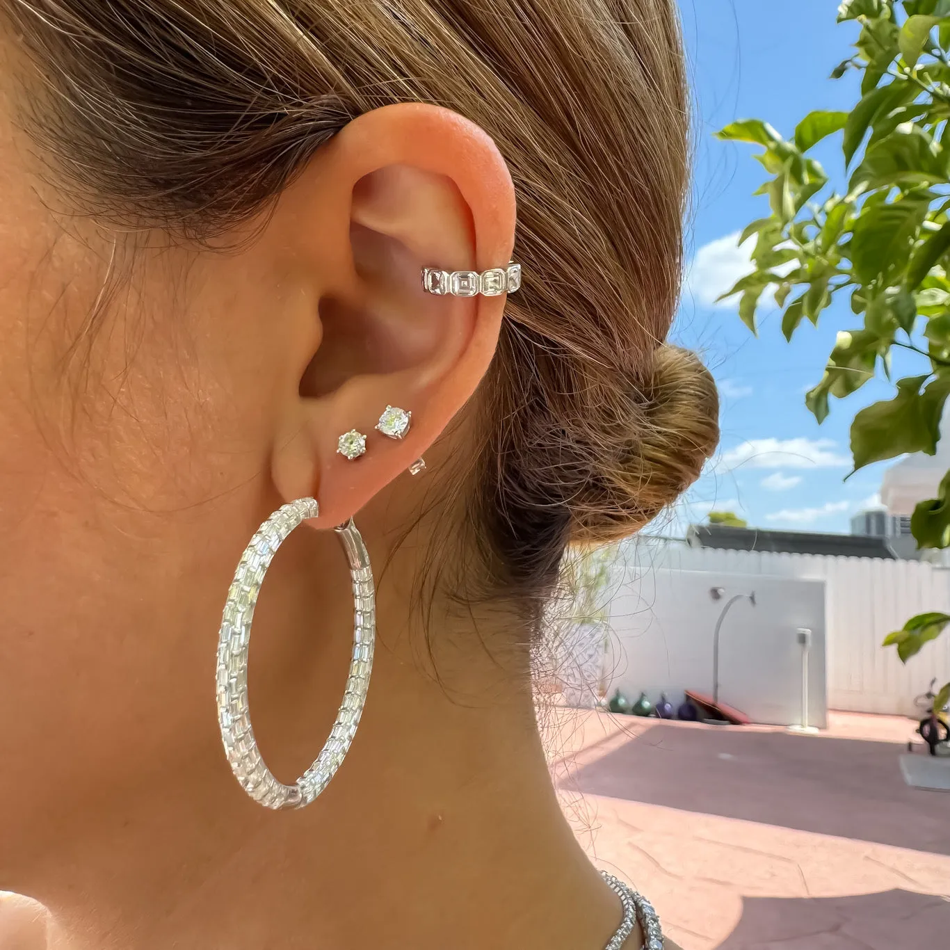 Sterling silver baguette hoops