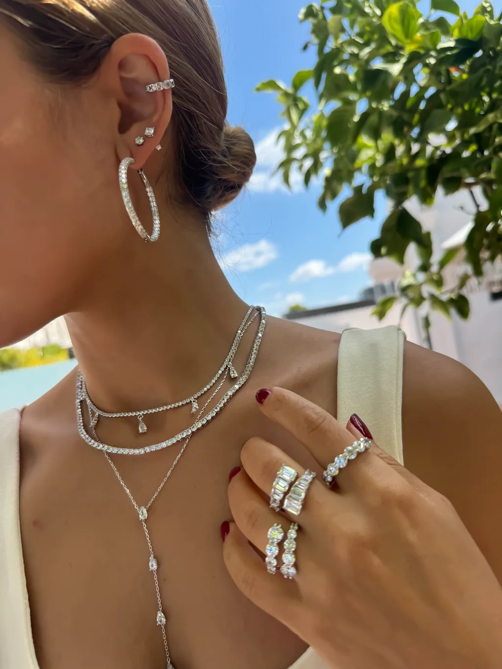Sterling silver baguette hoops