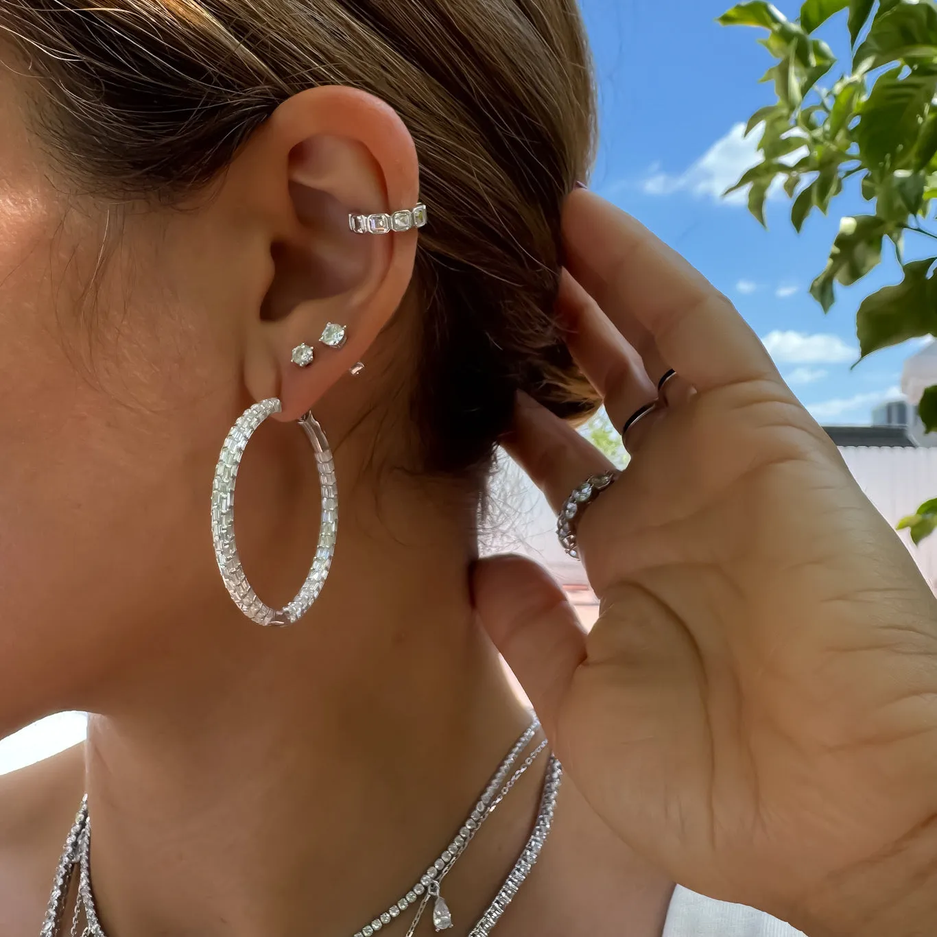 Sterling silver baguette hoops