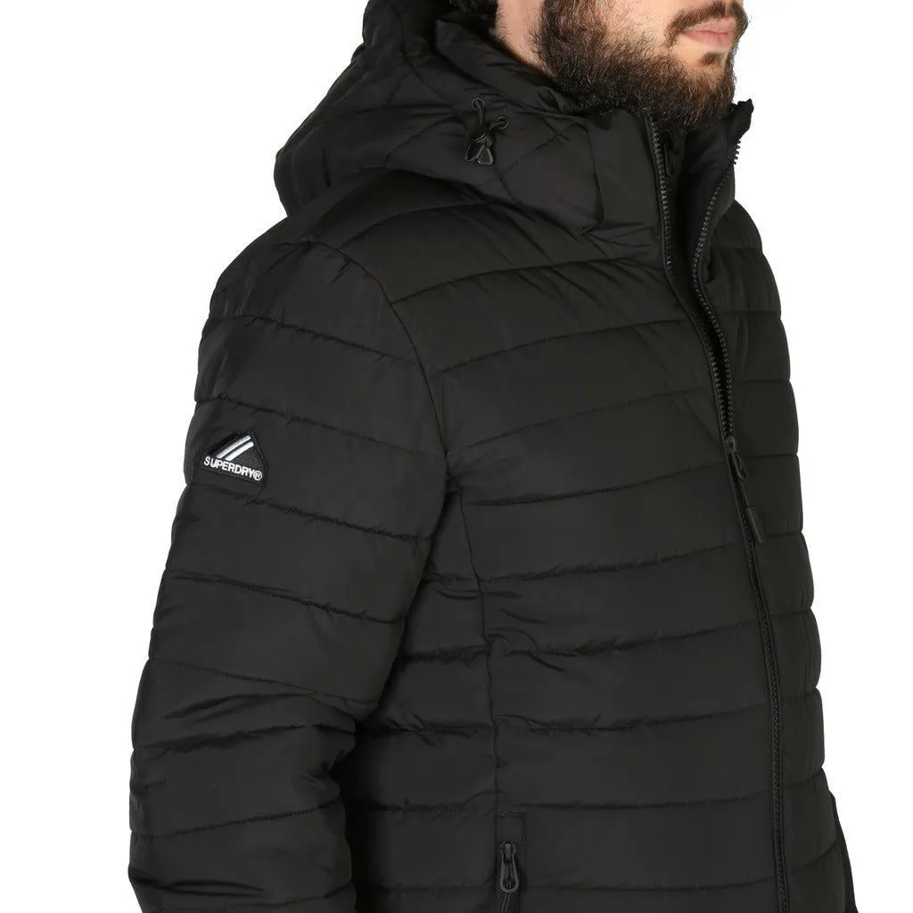 Superdry Fuji Hooded Mens Jacket Bomber Puffer Jacket Black Zip Jacket