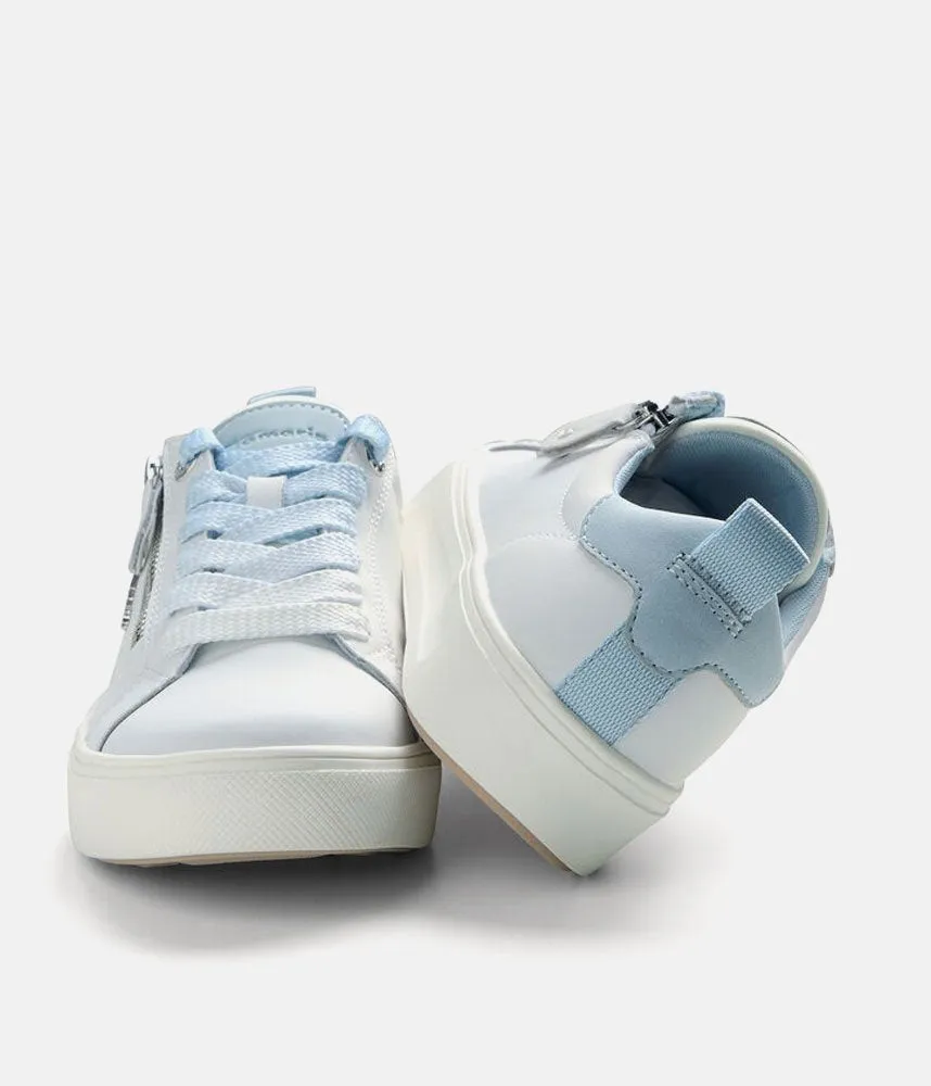 Tamaris Comfortable White/Blue Combi Leather Trainers