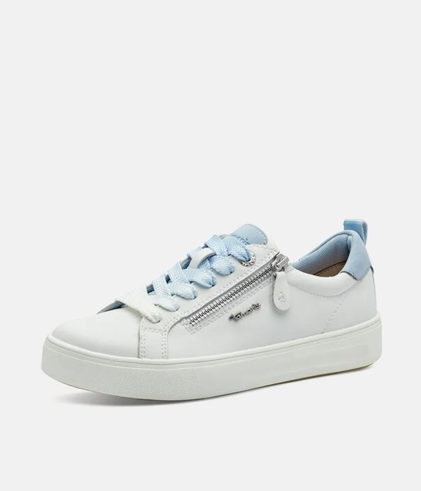 Tamaris Comfortable White/Blue Combi Leather Trainers