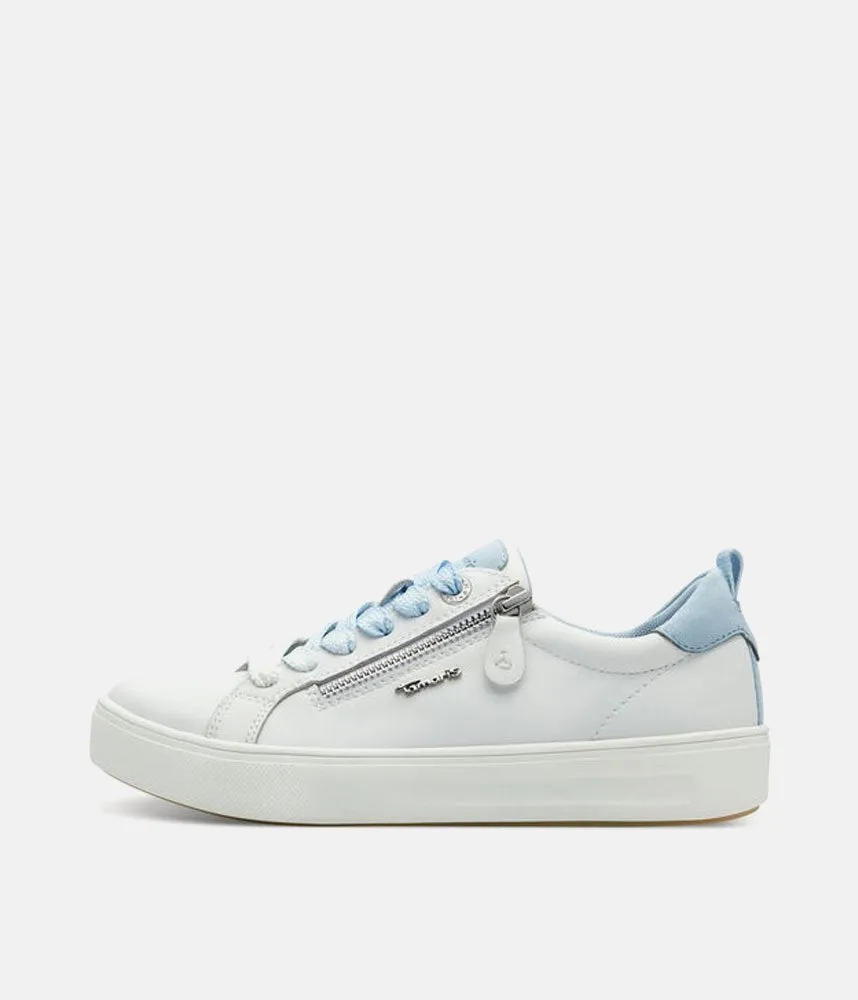 Tamaris Comfortable White/Blue Combi Leather Trainers