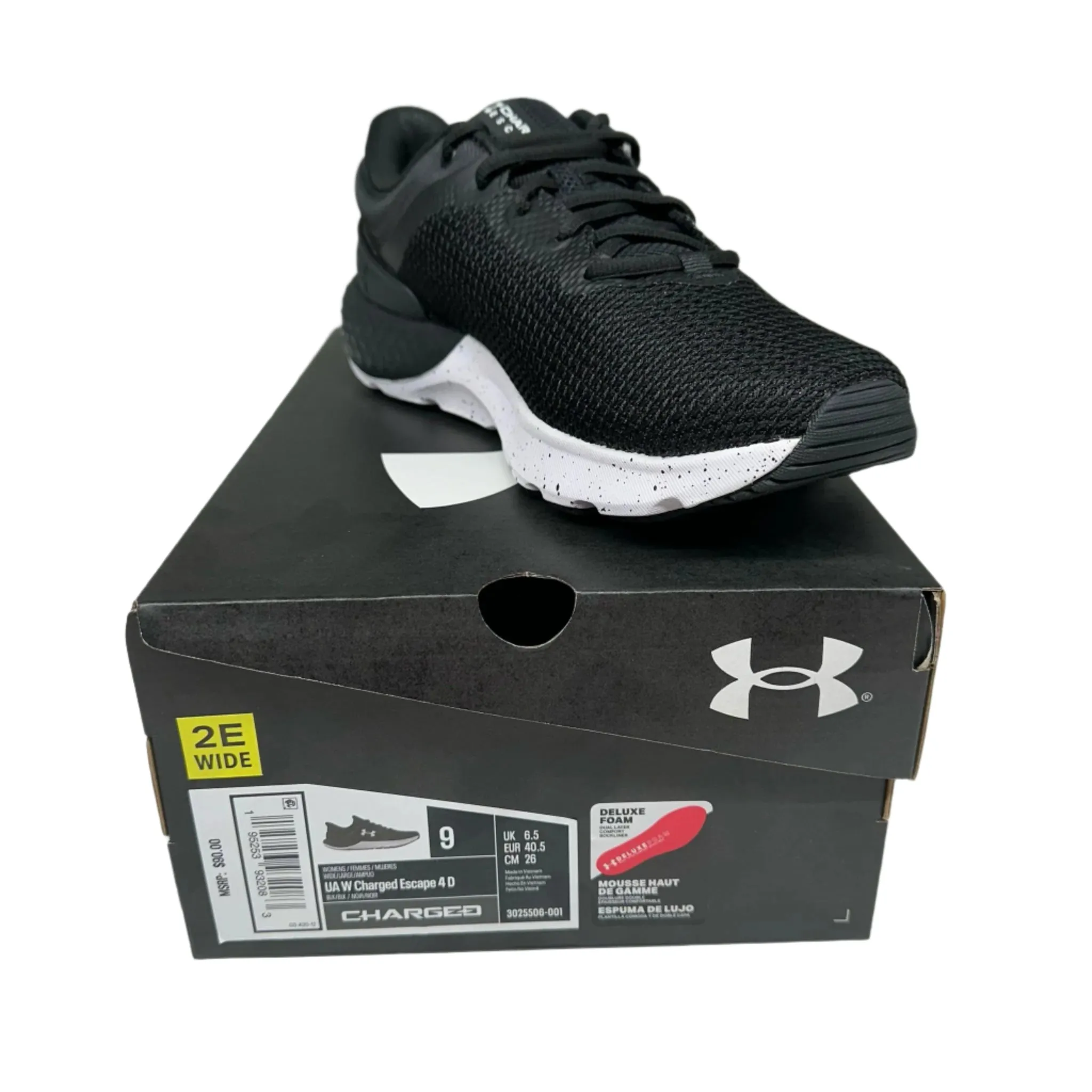Under Armour Charged Escape Sneakers Black/White Size 9 2E Wide Women's New