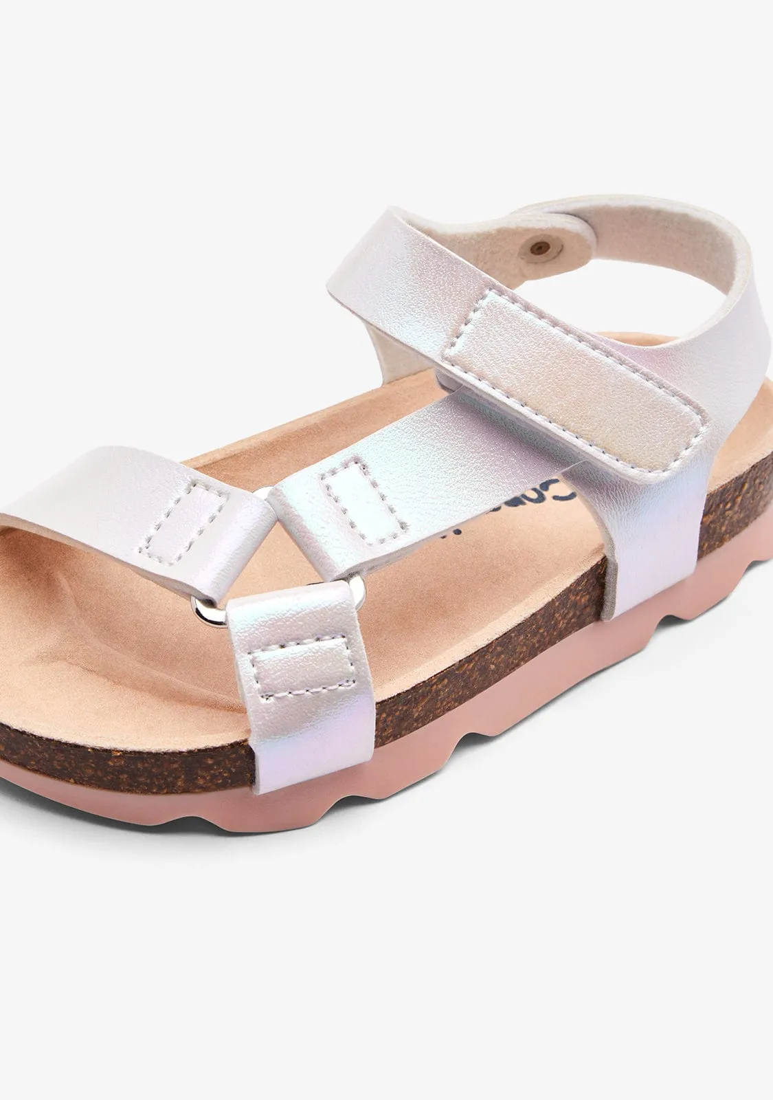 White Iridiscent Strips Bio Sandals