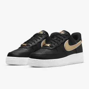 Women's Nike Air Force 1 '07 Essential "Gold Swoosh" (Black/White/Metallic Gold)(DD1523-001)