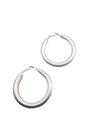Worn Silver 50mm Textured Hoops